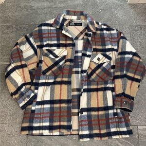 Zara Lightweight Shirt Jacket Blue Red